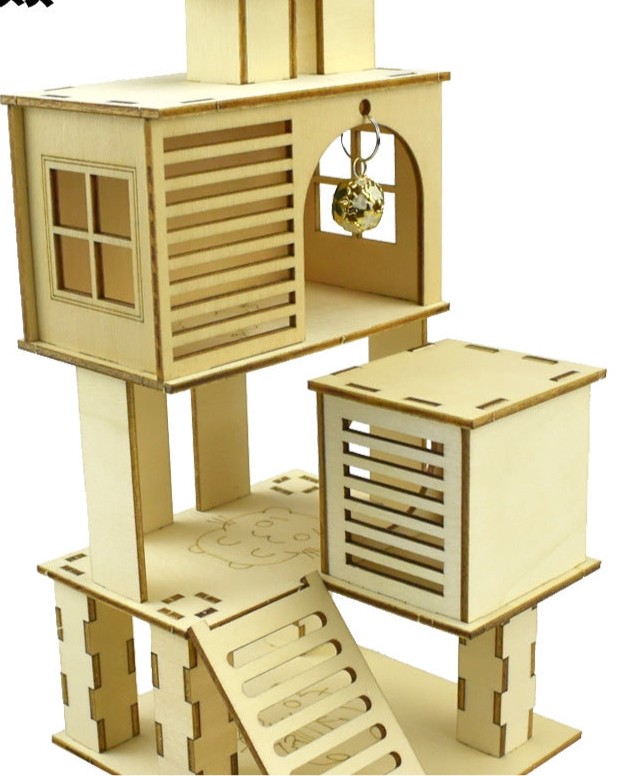 Kletterspaß pur für deinen Hamster – Massivholz-Spielplatz mit Leiter, Zaun & Sprungbrett