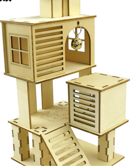 Kletterspaß pur für deinen Hamster – Massivholz-Spielplatz mit Leiter, Zaun & Sprungbrett